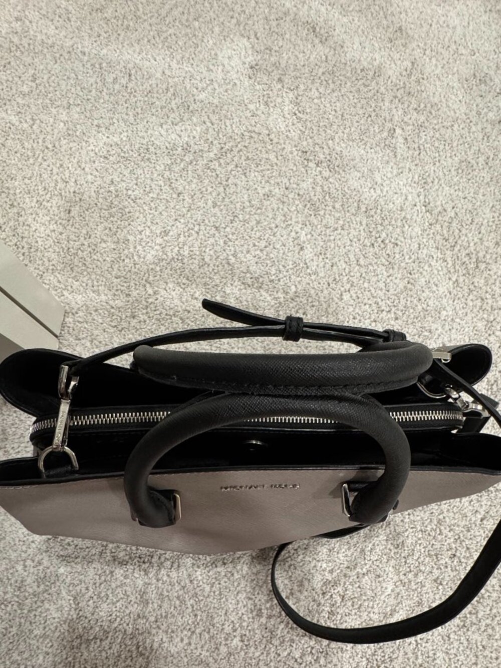 Michael Kors Saffiano Leather Satchel Two-Tone Black & Gray Crossbody Purse - Picture 4 of 11